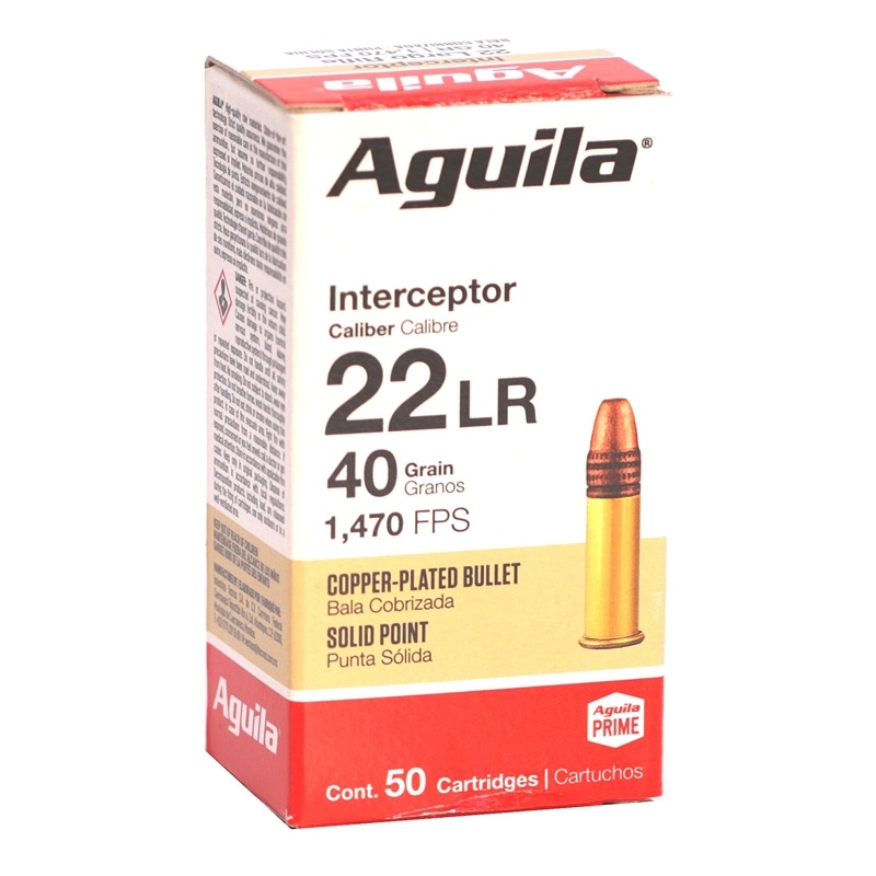 Aguila 22LR AMMO 40gr Copper Solid Point Interceptor 50rd Box — product photograph