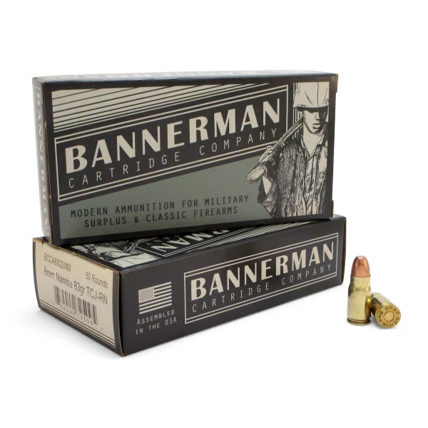 Bannerman 8X22 NAMBU AMMO 83gr TCJ-RN Brass Cased 50rd Box — product photograph