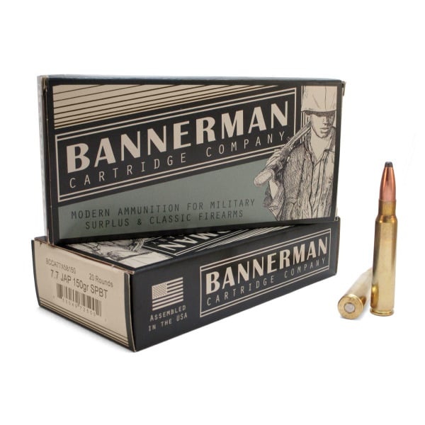 Bannerman 7.7 JAP AMMO 150gr SPBT Brass Cased 20rd Box — product photograph