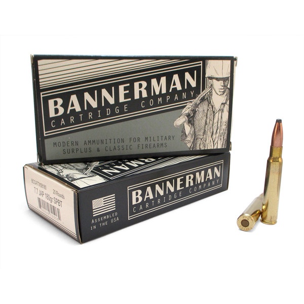 Bannerman 7.7 JAP AMMO 180gr SP Brass Cased 20rd Box — product photograph