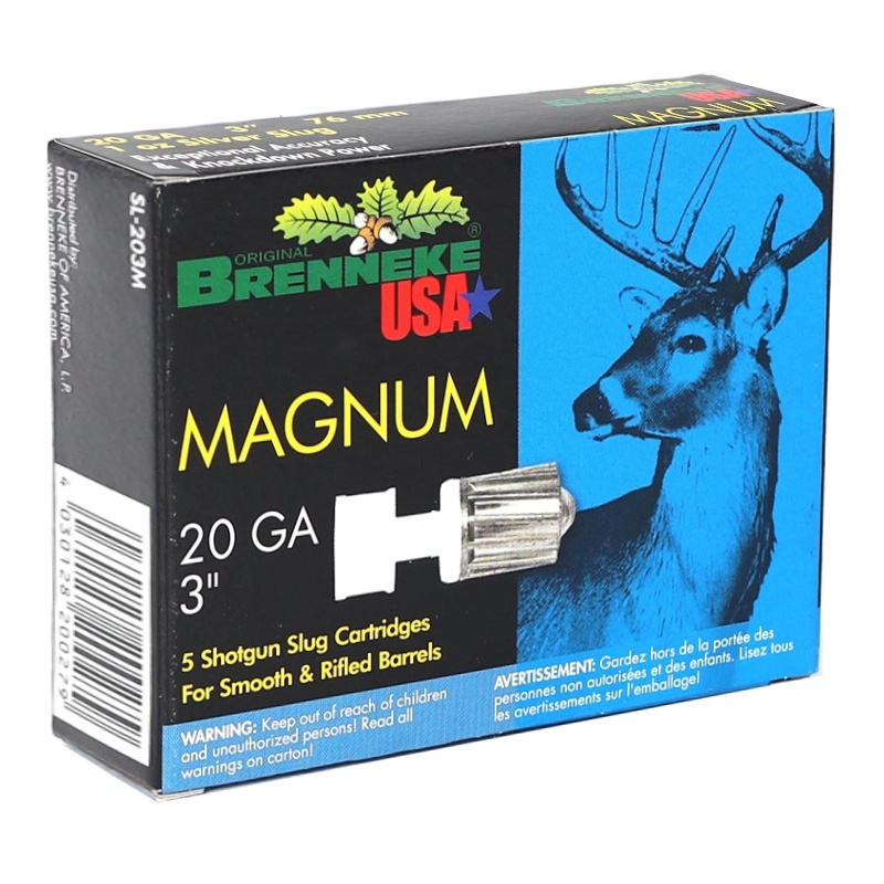Brenneke Magnum 20GA AMMO 3in 1oz Slug 5rd Box — product photograph