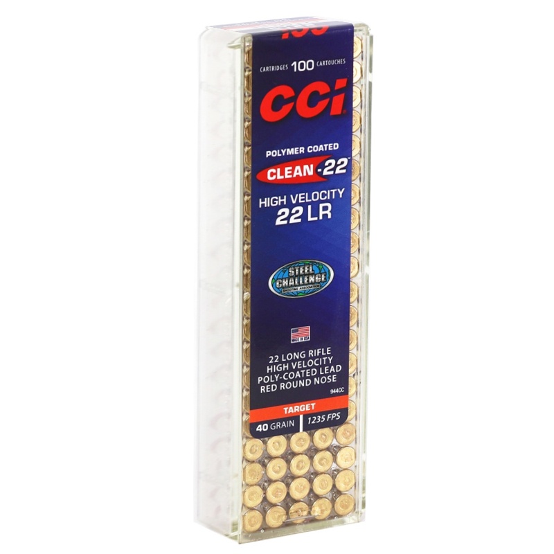 CCI 22 LR AMMO 40gr Lead Round Nose 944CC Clean-22 High Velocity Poly-Coated 100rd box — product photograph