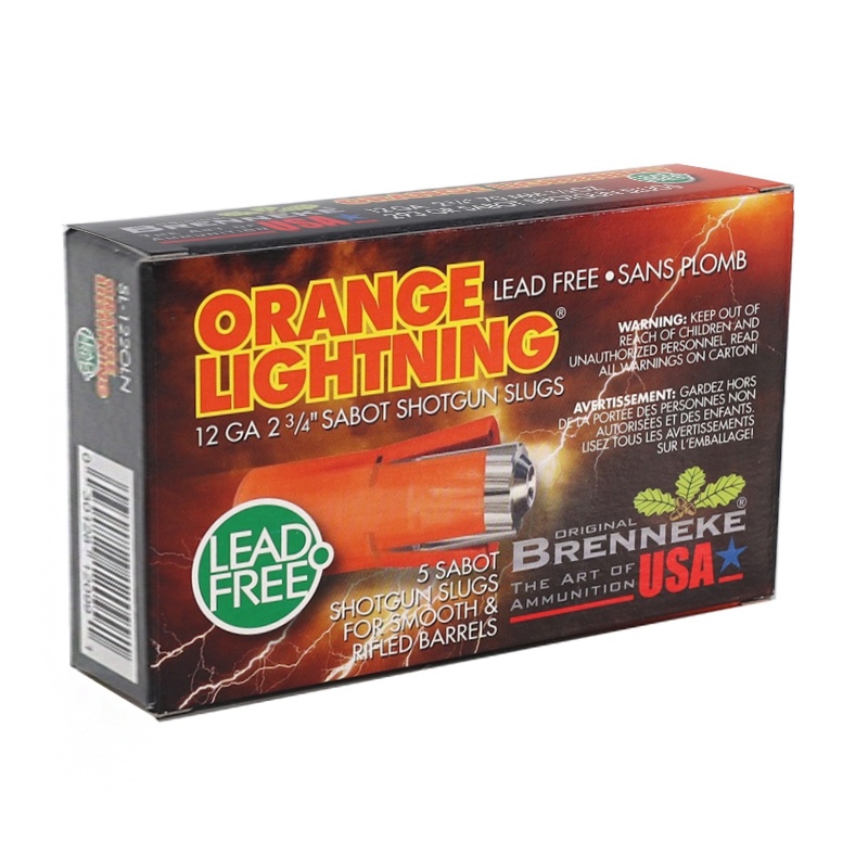 Brenneke Orange Lightning 12GA AMMO 2 3/4in 2/3oz Lead Free Sabot Slugs 5rd — product photograph