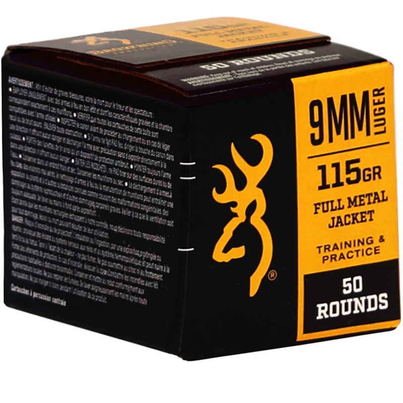 BROWNING 9MM LUGER 115GR FMJ BRASS CASED 50RD BOX — product photograph