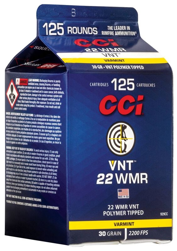 CCI 22 WMR AMMO 30GR VNT POLYMER TIPPED 125RD MILK CARTON — product photograph