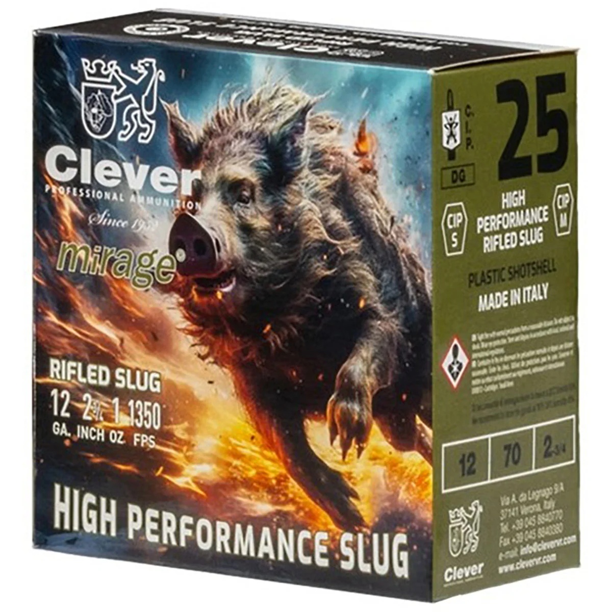 CLEVER MIRAGE 12 GA Ammo SLUG 2 3/4IN 1OZ 1350FPS 25RD BOX — product photograph