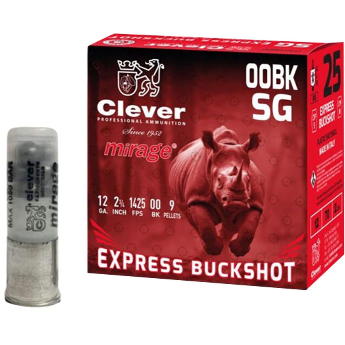CLEVER MIRAGE 12 GA Ammo 2 3/4IN 00-BUCKSHOT (1425FPS) 9PLT 25RD BOX — product photograph