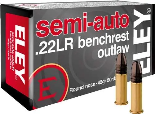 ELEY OUTLAW 22LR AMMO 42GR SEMI AUTO BENCHREST 50RD BOX — product photograph