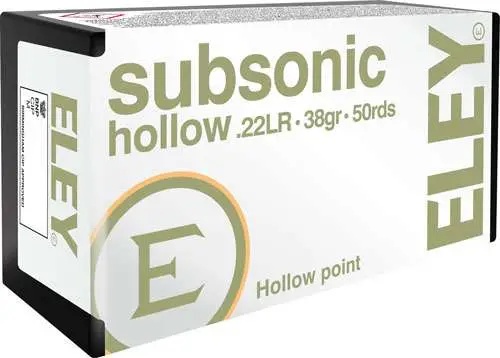 ELEY SUBSONIC HOLLOW POINT 22LR AMMO 38GR. 50RD BOX — product photograph