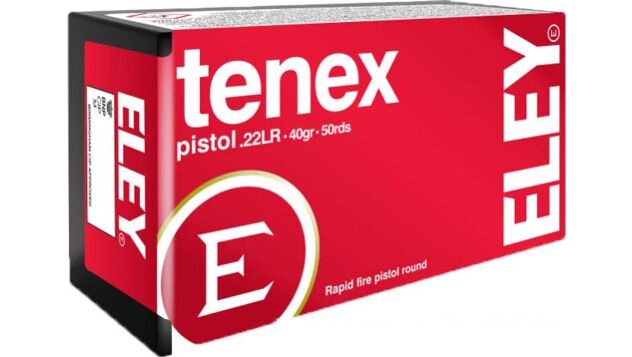 ELEY TENEX PISTOL 22LR Ammo 40GR. ROUND NOSE BRASS CASED 50RD BOX — product photograph