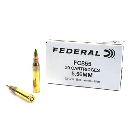 FEDERAL 5.56X45MM AMMO 62GR (M855) STEEL CORE BRASS CASED 20RD BOX — product photograph