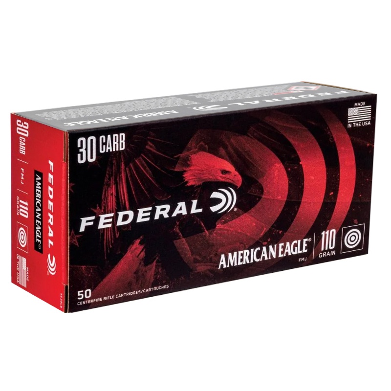 FEDERAL AMERICAN EAGLE 30 CARBINE AMMO 110GR FMJ 50RD BOX — product photograph