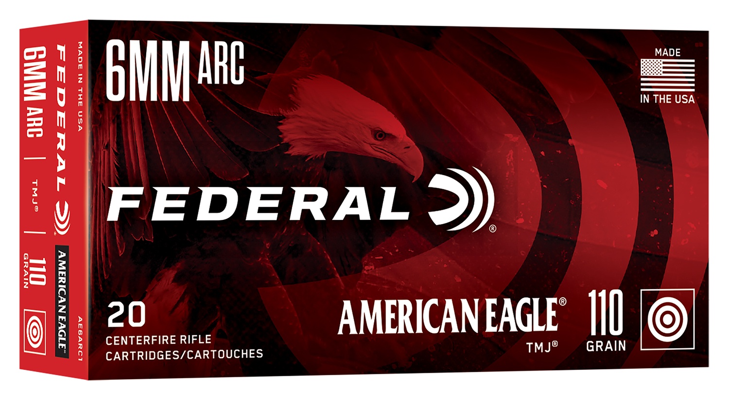 FEDERAL AMERICAN EAGLE 6MM ARC AMMO 110GR TMJ BRASS CASED 20RD BOX — product photograph