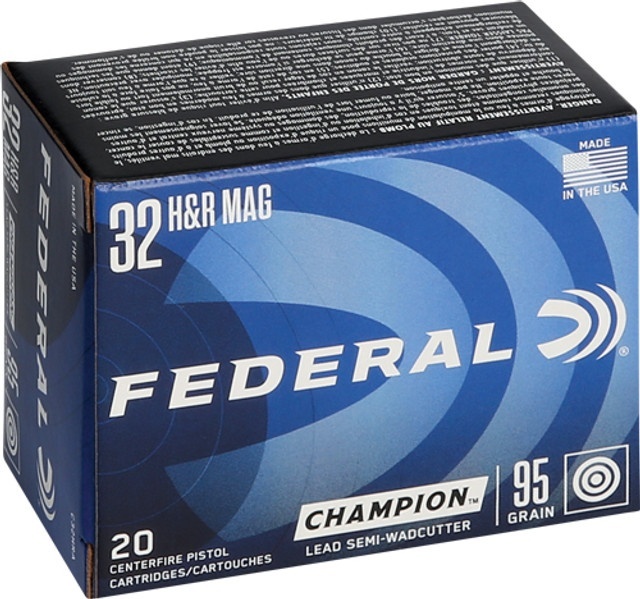 FEDERAL CHAMPION 32 H&R MAG AMMO 95GR LEAD SEMI WADCUTTER 20RD BOX — product photograph