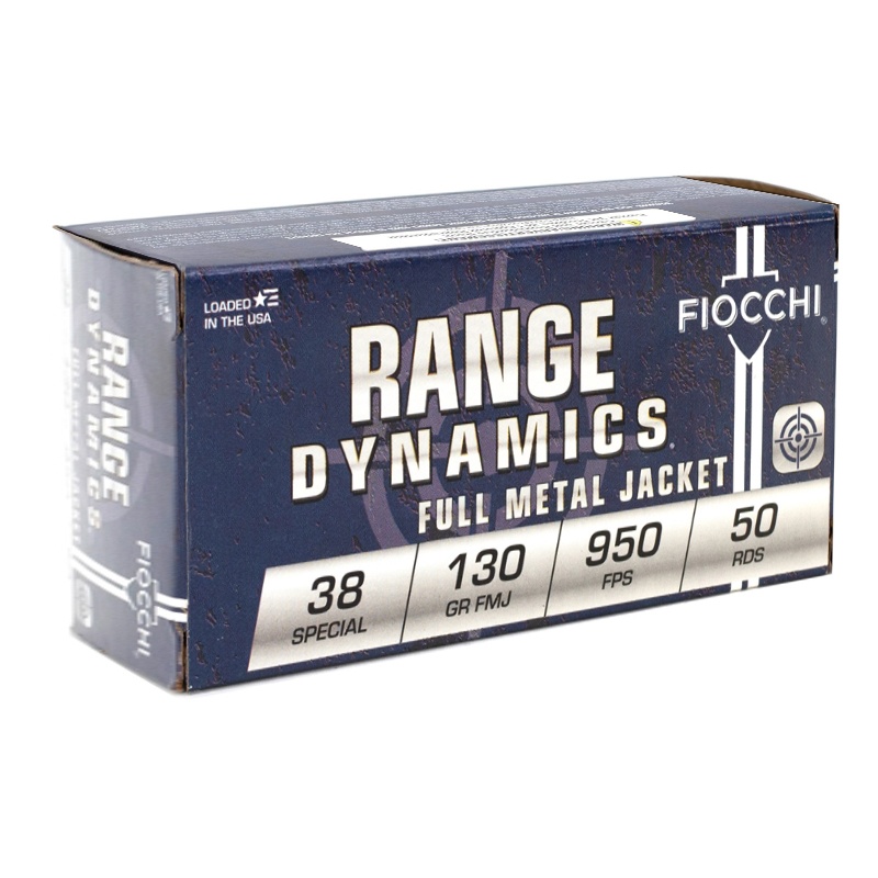 FIOCCHI 38 SPECIAL AMMO 130GR FMJ 50-RD BRASS CASED BOX — product photograph