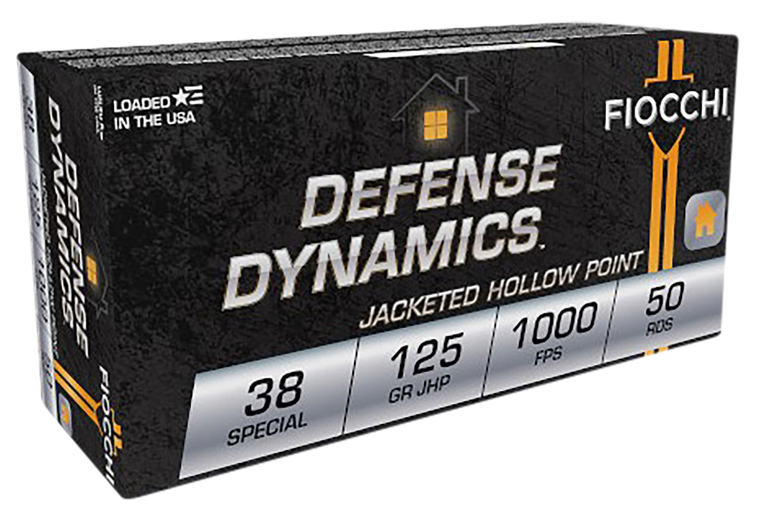 FIOCCHI 38 SPECIAL AMMO 125GR JACKETED HOLLOW POINT BRASS CASED 50RD BOX — product photograph
