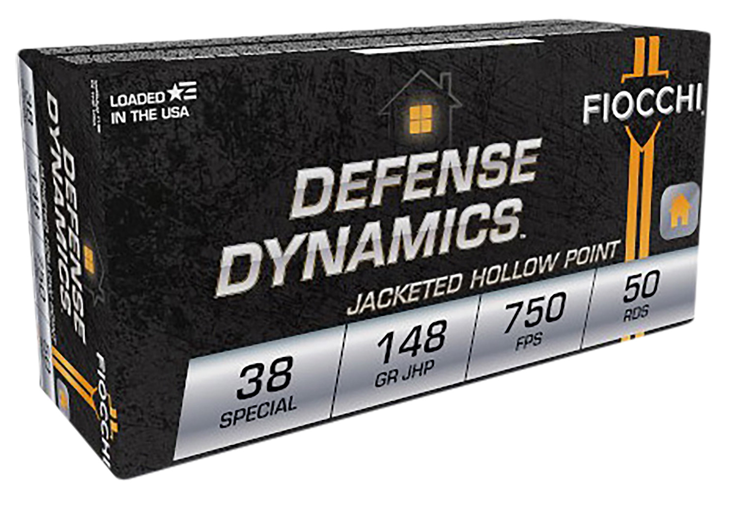 FIOCCHI 38 SPECIAL AMMO 148GR JACKETED HOLLOW POINT BRASS CASED 50RD BOX — product photograph