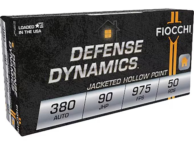FIOCCHI 380 AUTO AMMO 90GR HOLLOW POINT BRASS CASED 50RD BOX — product photograph