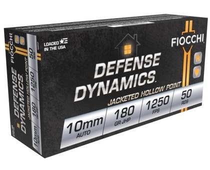 FIOCCHI DEFENSE DYNAMIC 10MM AUTO AMMO 180GR H0LLOW POINT BRASS CASED 50RD BOX — product photograph