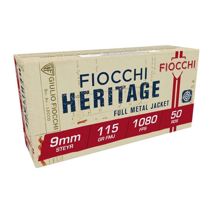 FIOCCHI 9X23MM STEYR AMMO 115GR FMJ BRASS CASED 50RD BOX — product photograph