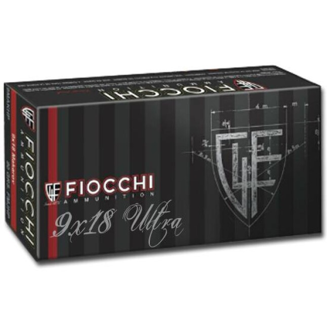 FIOCCHI 9X18 ULTRA POLICE AMMO 100GR FMJTC BRASS CASED 50RD BOX — product photograph