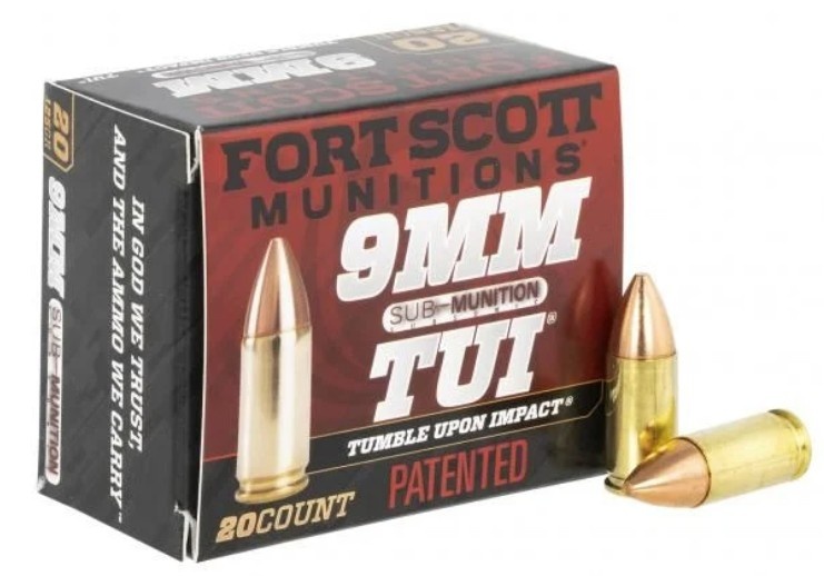 FORT SCOTT 9MM LUGER AMMO 125GR SUB-SONIC TUI BRASS CASED 20RD BOX — product photograph