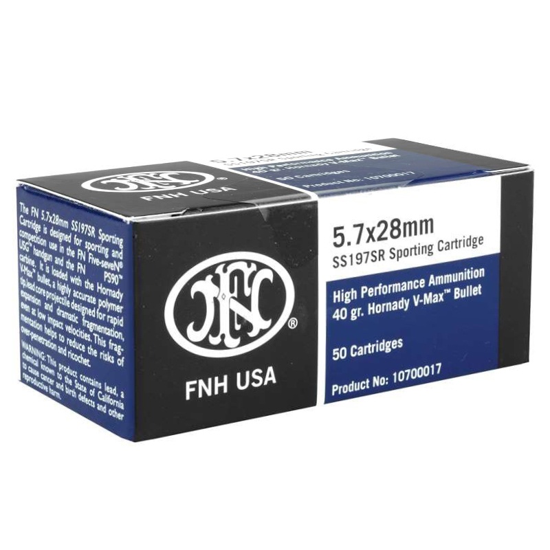 FN 5.7X28MM AMMO BRASS CASED 40GR VMAX SS197SR 50RD BOX — product photograph
