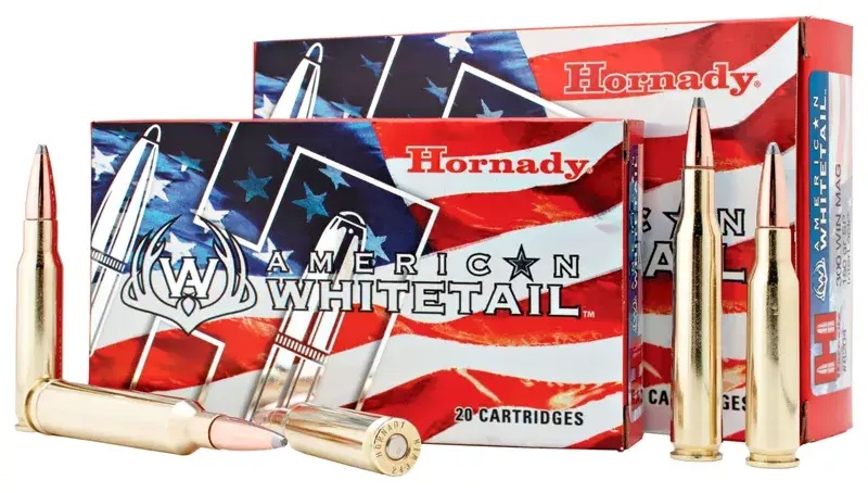 HORNADY AMERICAN WHITETAIL 300 WIN MAG AMMO 180GR INTERLOCK SP BRASS CASED 20RD BOX — product photograph