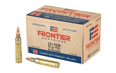 HORNADY FRONTIER 223 REMINGTON AMMO 55GR FMJ BRASS CASED 50RD BOX — product photograph