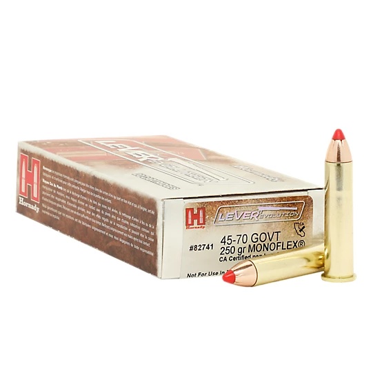 HORNADY LEVEREVOLUTION 45-70 AMMO 250GR MONOFLEX BRASS CASED 20RD BOX — product photograph