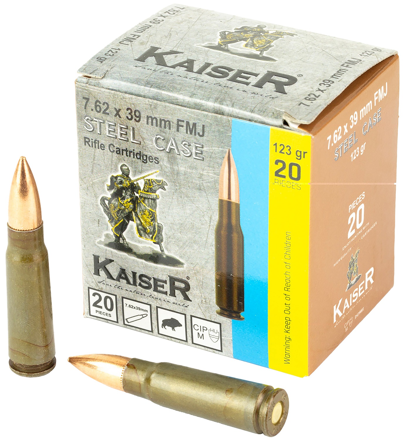 KAISER (CENTURY ARMS) 7.62X39 AMMO 123GR FMJ STEEL CASED 20RD BOX — product photograph