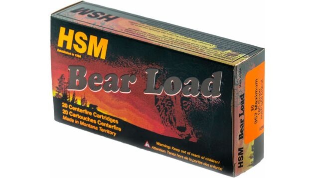 HSM BEAR 357 MAXIUM AMMO 180GR RNFP BRASS CASED 20RD BOX — product photograph