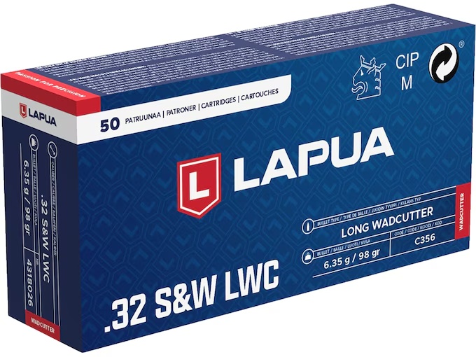 LAPUA 32 S&W LONG AMMO WADCUTTER 98GR BRASS CASED 50RD BOX — product photograph