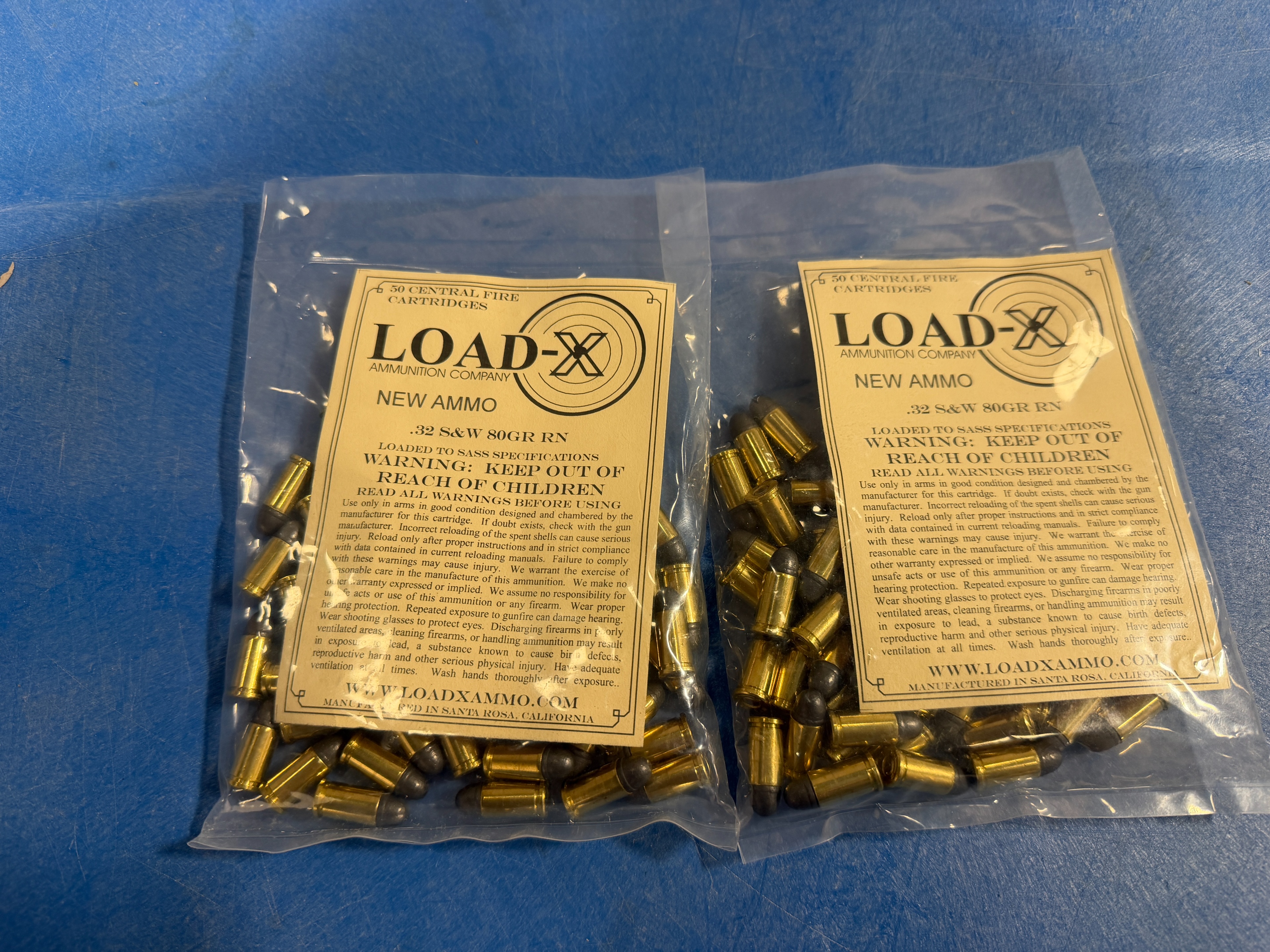 Load-X 32 S&W AMMO 80gr RN BRASS CASED 50Rd Bag — product photograph