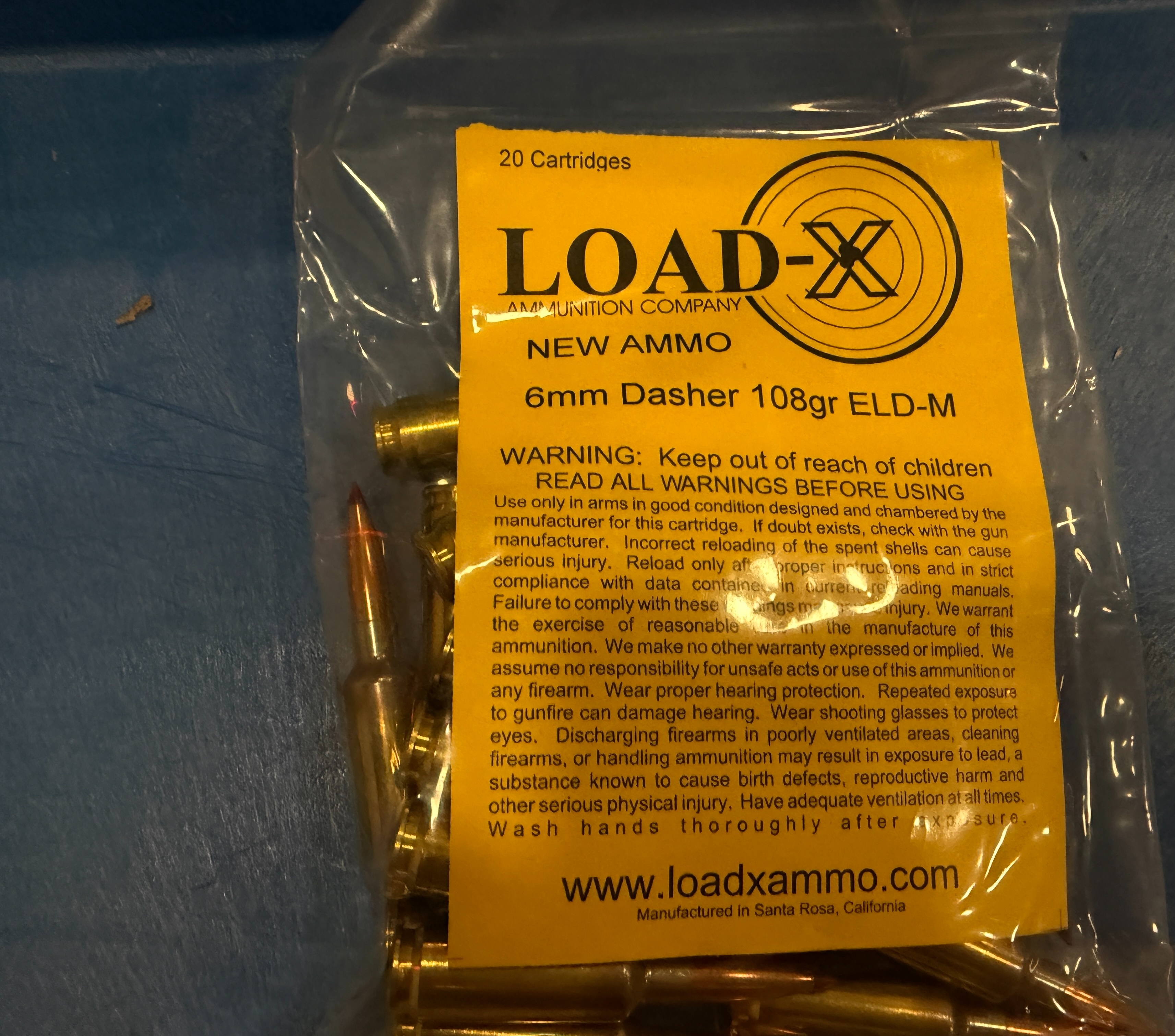 LOAD-X 6MM DASHER AMMO 108GR ELD-M BRASS CASED 20RD BAG — product photograph