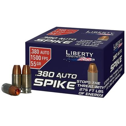 LIBERTY SPIKE 380 AUTO AMMO 55GR SOLID COPPER HP NAS3 20RD BOX — product photograph