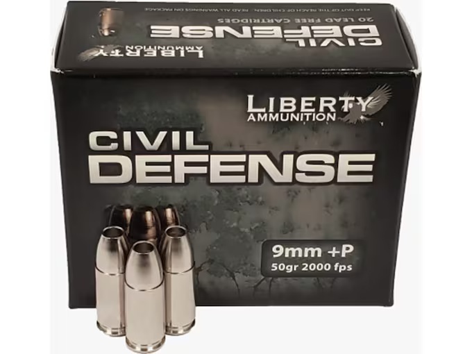 Liberty Ammunition Civil Defense 9mm Luger +P AMMO 50 gr Hollow Point (HP) LACD09014 20RD BOX — product photograph