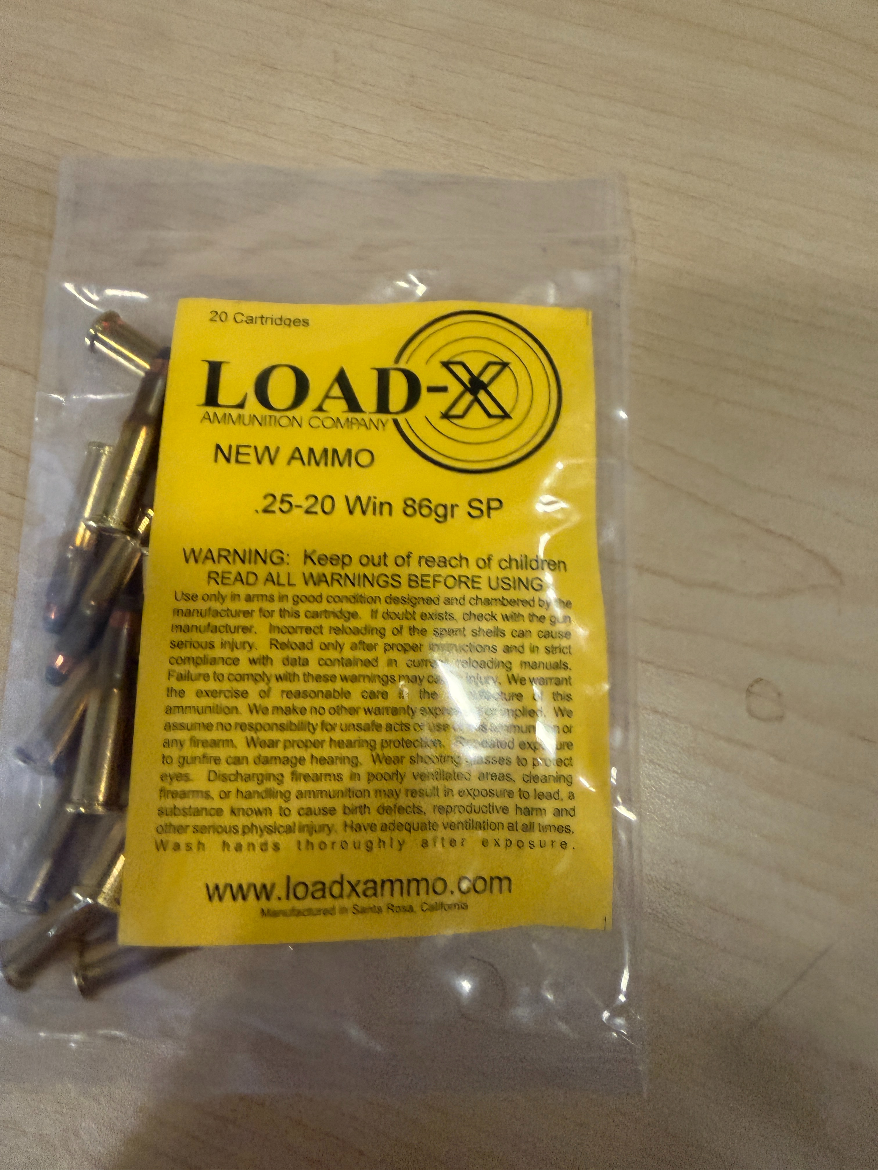 LOAD-X 25-20 AMMO 86GR SP BRASS CASED 20RD BAG — product photograph