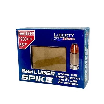LIBERTY 9MM LUGER AMMO SPIKE 55GR SOLID COPPER NAS3 CASING 20RD BOX — product photograph
