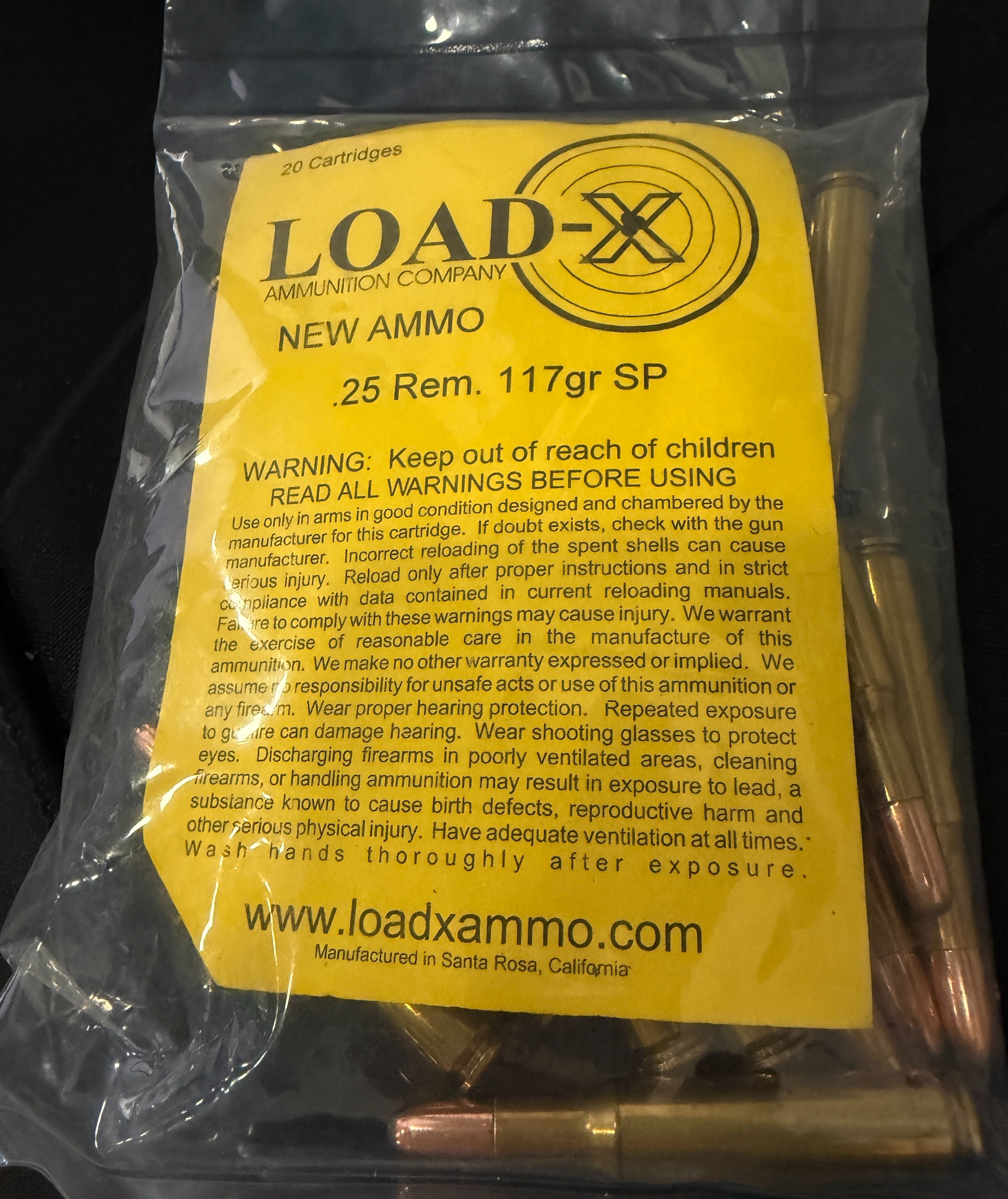 LOAD-X 25 REMINGTON AMMO 117GR SP BRASS CASED 20RD BAG — product photograph
