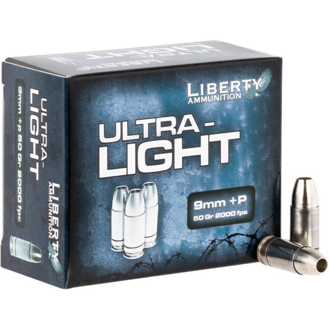 LIBERTY ULTRA LIGHT 9MM LUGER AMMO 50GR SOLID COPPER HOLLOW POINT NAS3 20RD BOX — product photograph
