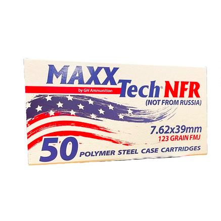MAXXTECH NFR 7.62X39MM AMMO 123GR FMJ STEEL CASE 50RD BOX — product photograph
