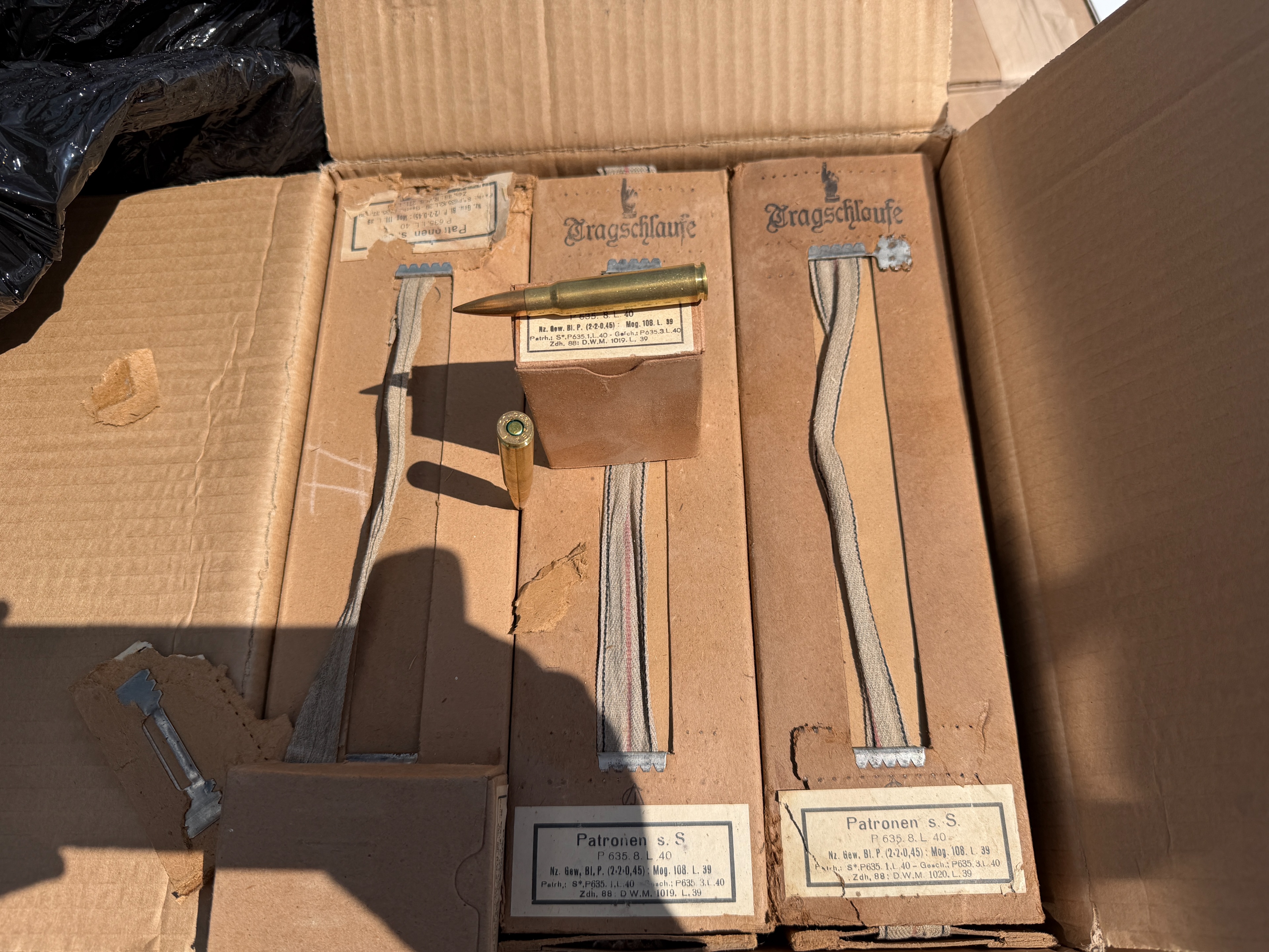 MILITARY SURPLUS AUSTRIAN/GERMAN 8MM MAUSER AMMO LEAD CORE BRASS CASED CORROSIVE 15RD BOX — product photograph