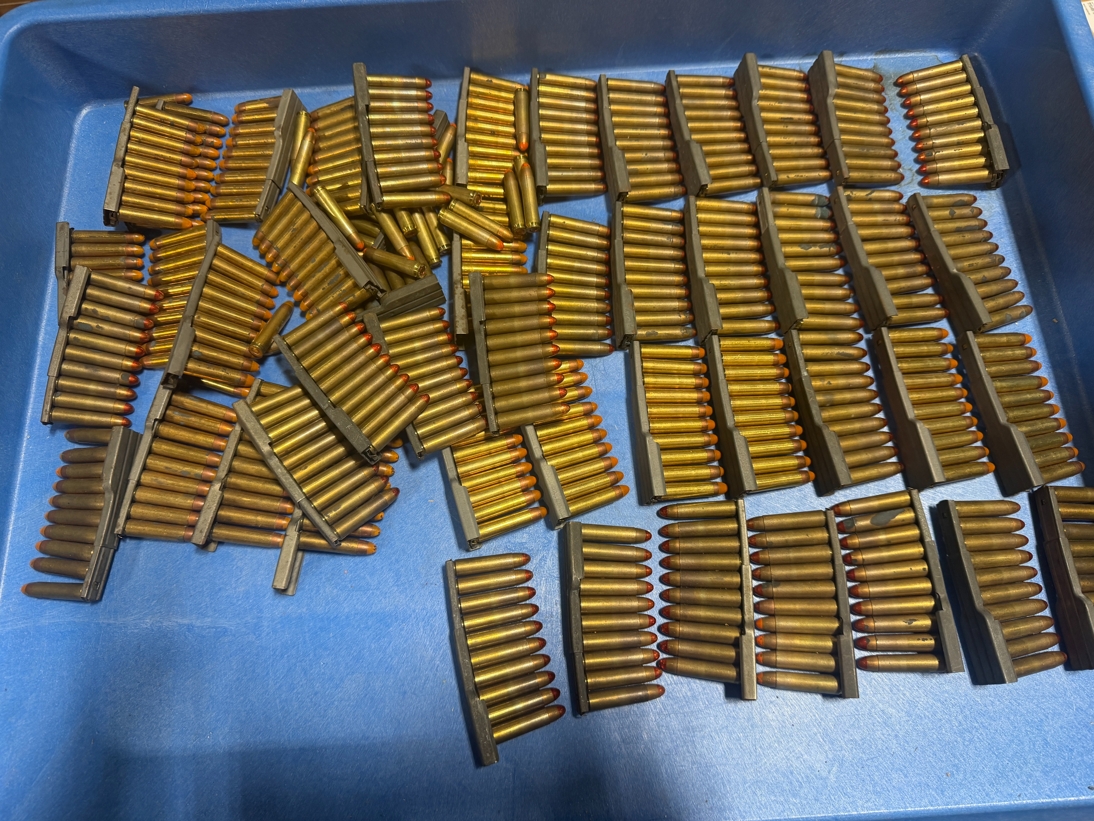MILITARY SURPLUS 30 CARBINE AMMO TRACER EITHER RED TIP OR ORANGE 10RD CLIP — product photograph