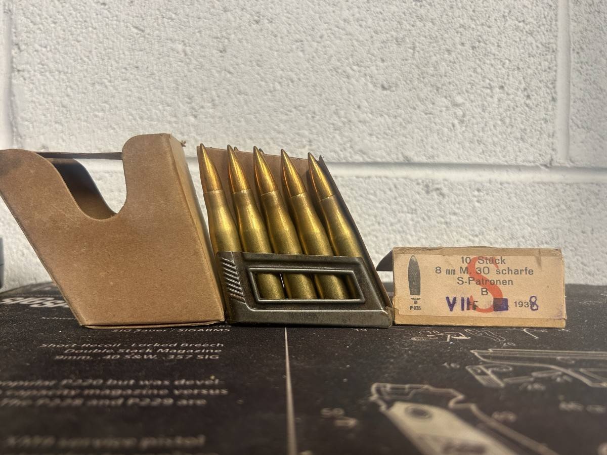 NAZI MARKED MILITARY SURPLUS CORROSIVE 8X56R AMMO HUNGARIAN 10RD BOX MILITARY SURPLUS — product photograph
