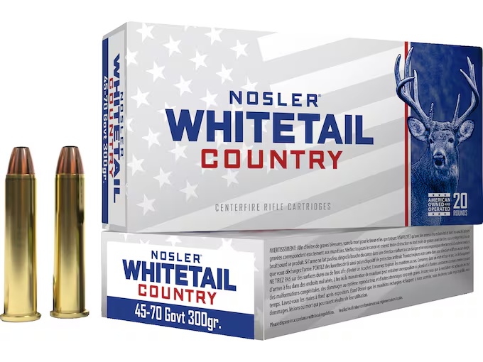 NOSLER WHITETAIL COUNTRY 45-70 GOVT AMMO 300GR SP BRASS CASED 20RD BOX — product photograph