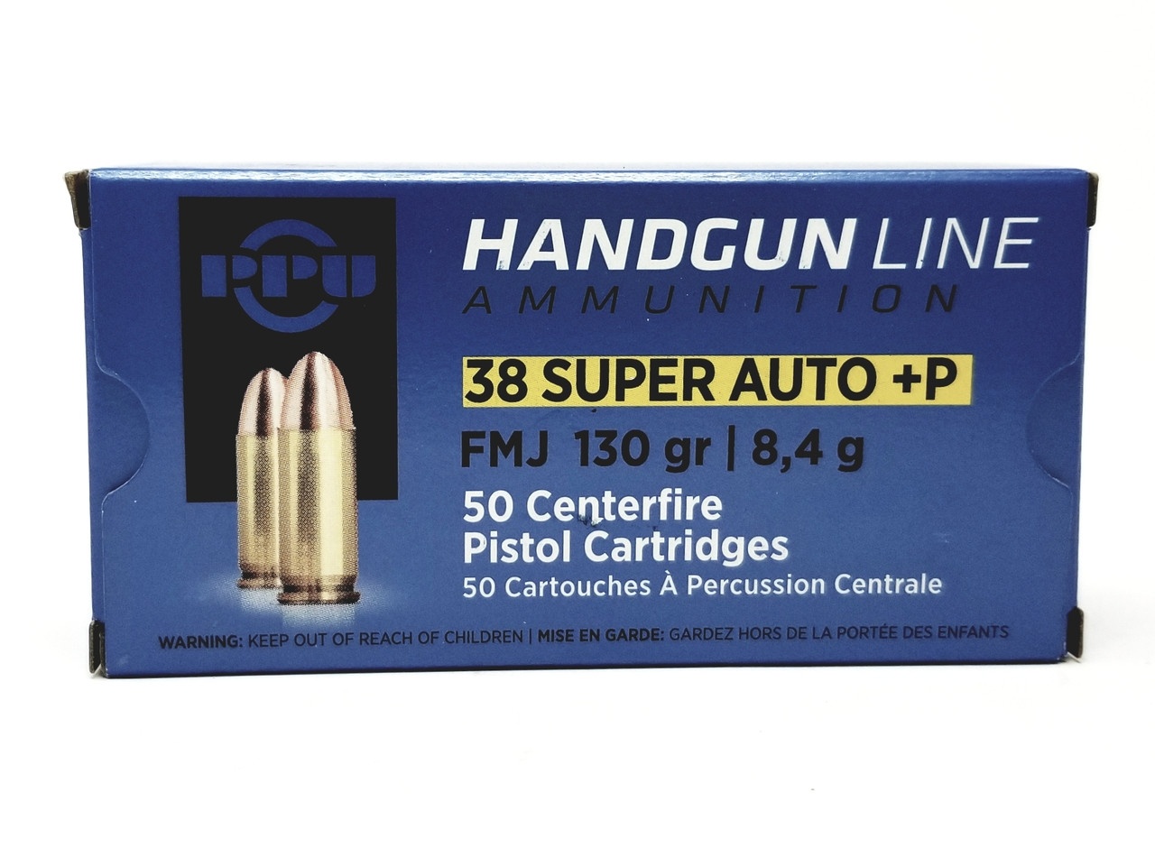 PPU 38 Super +P AMMO 130 gr Full Metal Jacket (FMJ) 50rd box PPH38SU — product photograph