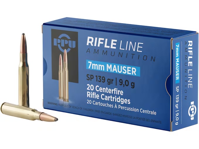 PPU 7MM MAUSER AMMO 139GR SP 20RD BOX — product photograph