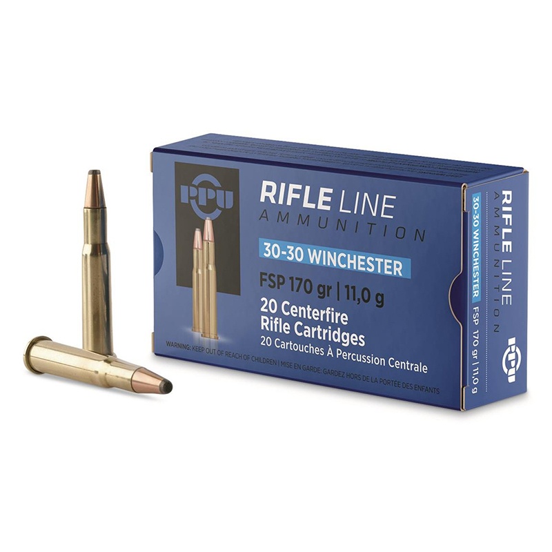 PPU RIFLE LINE 30-30 WIN AMMO 170GR FSP BRASS CASED 20RD BOX — product photograph