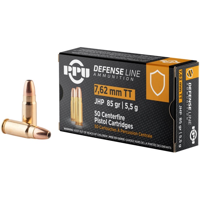 PPU DEFENSE 7.62X25MM AMMO TOKAREV 85GR JHP 50RD BOX — product photograph
